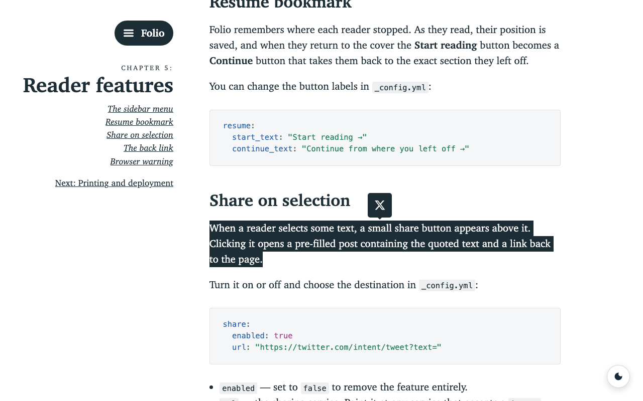 Share on selection popover