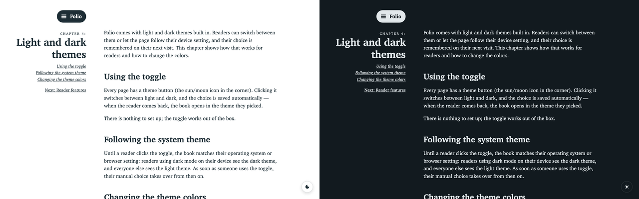 Light and dark theme comparison